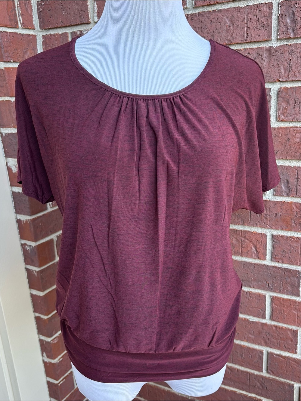 Apt. 9 Short Sleeve Gathered Neck Tee - Burgundy